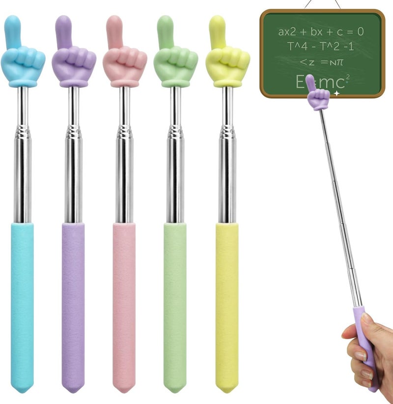 CAPHONT 5 PCS Retractable Teacher Pointer Stick for Classroom Kids Reading Finger Pointer Stick for School Kindergarten Elementary, Classroom Supplies - Image 1